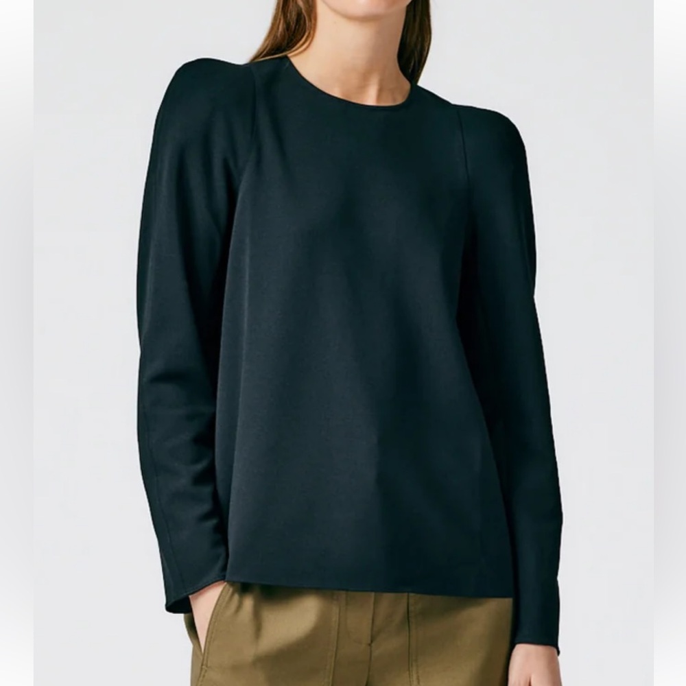 Tibi Black Long Sleeved Structured Crepe Sculpted Shoulder Top, 8